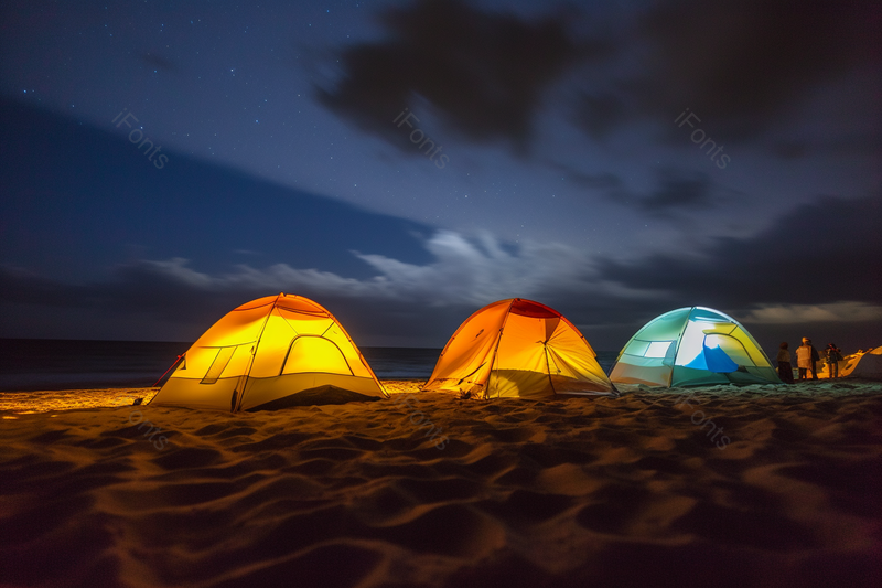 实拍蓝色唯美夜景下帐篷露营周末时光背景,高清,摄影图,摄影图片,图片大全,摄影图免费下载